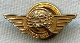 1950s United Airlines 100,000 Mile Club Gold Filled Lapel Pin with M Maker Mark