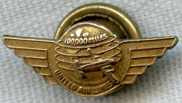 1950s United Airlines 100,000 Mile Club Gold Filled Lapel Pin by Morgan's