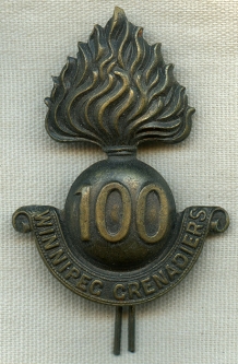 WWI Canadian Expeditionary Forces (CEF) 100th Winnipeg Overseas BN Cap Badge
