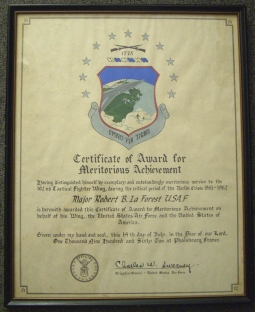 1962 USAF 102nd TFW Berlin Wall Crisis Award Signed by Nagasaki Bomb Pilot (C.W. Sweeney)