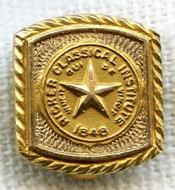 1930s Ricker Classical Institute School Pin from Houlton, Maine in 10K Gold