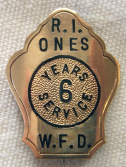 10K "R.I. Ones" Six Years of Service Badge from Westerly, Rhode Island