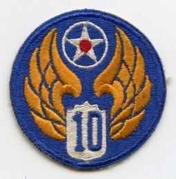 WWII USAAF 10th Air Force Patch "Thin 10" Variant Unworn