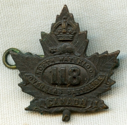 WWI Canadian Expeditionary Forces (CEF) 118th North Waterloo Overseas BN Cap Badge