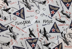 Beautiful Ca. 1944 USAAF 12th Air Force Scarf with Fighter & Bomber Aircraft & Plane Names