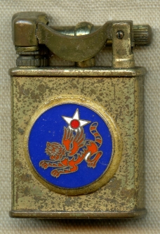 WWII Brass Swing-Arm Lighter with 14th Air Force emblem