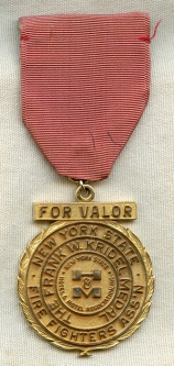 Beautiful & Heavy 14K Gold NY State Fire Fighters Valor Medal Awarded in 1969 to James F. Jerge