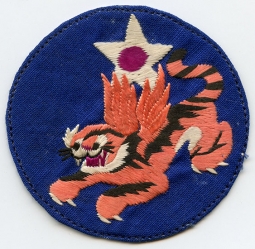 Beautiful Ca. Late 1943 USAAF 14th AF Shoulder Patch Chinese-Made Silk Embroidery on Silk
