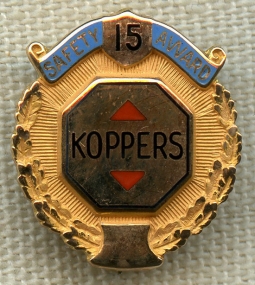 1950's - 1960's Koppers Corp. 15 Year Safety Award in 10K Gold