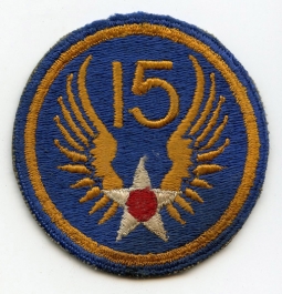 WWII USAAF 15th Air Force Patch "Skeleton Wings" Variant, Lightly Worn