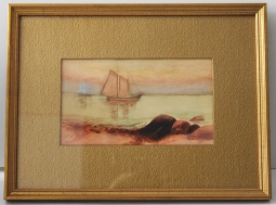 Beautiful Vintage 1800's Sailboats at Twilight Watercolor Signed "MWP"