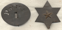 Set of  Ca. 1860s Original "Tin Star" and Police Badge