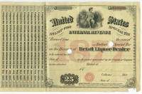 1877 Internal Revenue Service (IRS) Retail Liquor Dealer Certificate