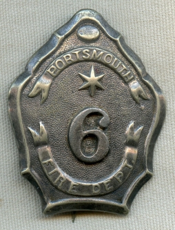 Circa 1880's Portsmouth, New Hampshire Fire Department Badge # 6