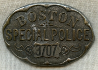 Interesting 1880's - 90's Boston, Massachusetts Special Police "Pocket" or "Carry" Badge #'d 3707