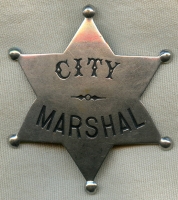 Great 1890's Old West City Marshal 6 Point Star Badge