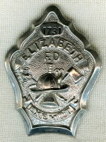 Beautiful 1890's Elizabeth, New Jersey Fire Department Exempt Fireman's Badge