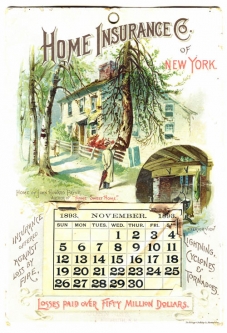 1893 Advertising Calendar Given Out by John Sise Insurance, Portsmouth, New Hampshire
