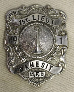 Great Ca. 1900's - 1910's Meredith, NH Fire Dept. Lieutenant Badge for Wamesit Engine Co. #1