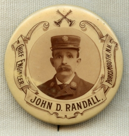 Great Ca. 1900 - 1910 Portsmouth, NH Fire Dept. Celluloid Badge of Chief Engineer John D. Randall