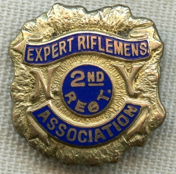 Beautifully Enameled Ca. 1900 NY 2nd Regiment Expert Riflemens Association Lapel Pin by Braxmar