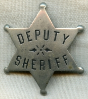Great 1880's - 1890's Old West Deputy Sheriff Badge by Kansas City Maker, Allen Stamp & Seal Co.