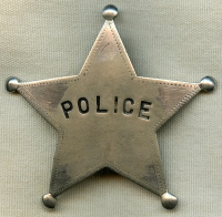 Large 1890's - 1900's 'Stock' Old West "Police" 5 Point Star Badge