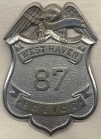 Old Circa 1900 West Haven, Connecticut Police Badge #87