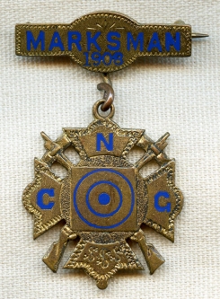 Nice 1908 Connecticut National Guard Marksman Medal with Original Owner's Initials