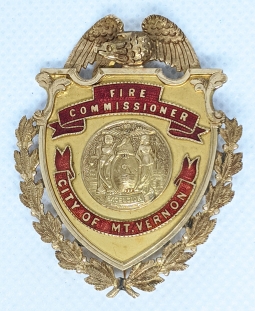 Absolutely Stunning Ca 1920's Mt. Vernon, NY Fire Commissioner Badge in 14K Gold