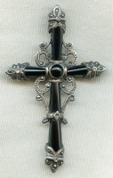 Beautiful 1920's - 30's Vintage Cross in Coin Silver with Onyx and Marcasite Stones. Pendant top.