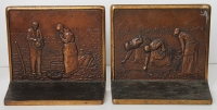 Beautiful Ca. 1920 Solid Bronze Bookends by Judd Company. 'Thanks for a Good Harvest'