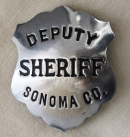 Great 1920s Sonoma Co CA Prohibition Era Deputy Sheriff Badge Worn by Elmer D. Bills Sheriff