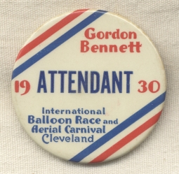Rare 1930 Gordon Bennett International Balloon Race and Aerial Carnival Attendant Badge
