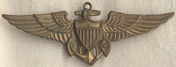 Mid-1930s US Navy Pilot Wing in Gilt Silver