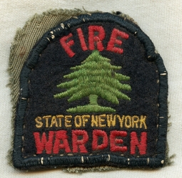 Extremely Rare 1930's - 40's New York State Fire Warden Shoulder Patch