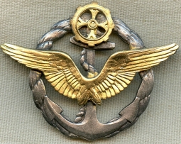 Rare 1930's French Naval Balloon/Airship Pilot Badge in Gilt & Silvered Brass. Private Purchase