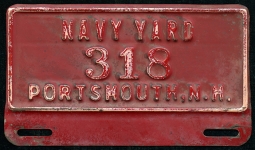 Rare 1930's Portsmouth Navy Yard Auto License Plate or Plate Topper #'d 318