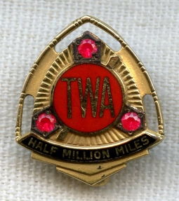Rare 1930s TWA "Half Million Miles" Lapel Pin