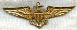Circa 1930s US Navy Pilot Wing in Gilt Brass