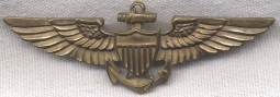 Great, Salty, 1930s US Navy Pilot Wing in Gilt Brass by Amcraft