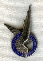 Rare Circa 1940 Women Flyers of America "Wing" Badge
