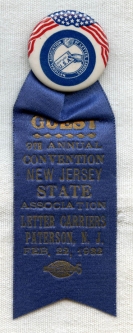 Mint 1932 New Jersey State Association of Letter Carriers Convention Guest Ribbon