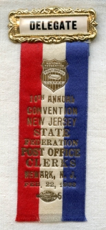 Mint 1932 New Jersey State Federation of Post Office Clerks Convention Delegate Ribbon