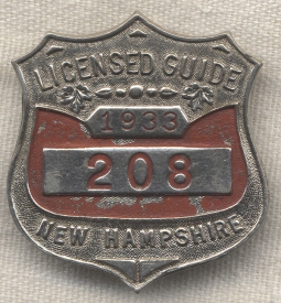 1933 New Hampshire Fish & Game Licensed Guide Badge