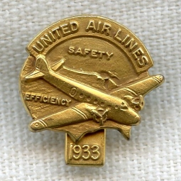 1933 United Air Lines Safety and Efficiency Lapel Pin