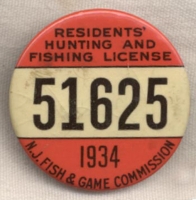 1934 New Jersey Hunting and Fishing License Badge