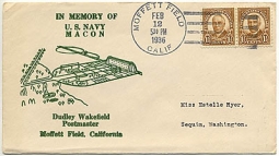 1936 Moffett Field California Memorial Postal Cover for the US Navy Airship USS Macon