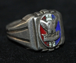 Nicely Worn 1940's - 50's BSA Eagle Scout Ring 'Art Deco' Type 2b in Enameled Sterling
