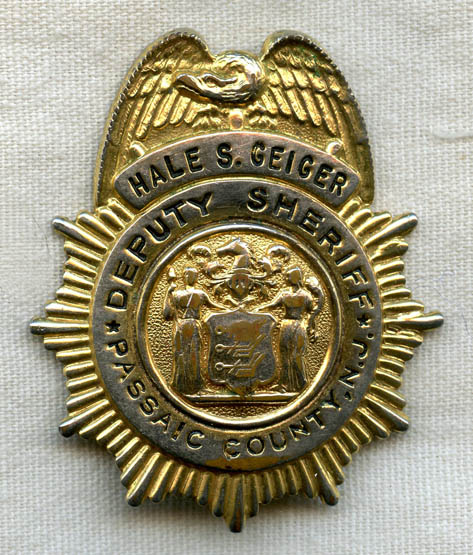 1940s-1950s Passaic County, New Jersey Named Deputy Sheriff Badge